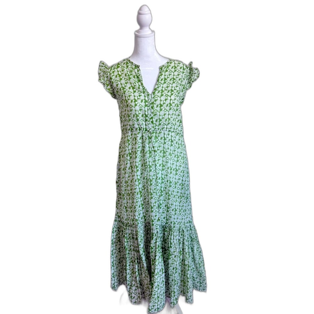 Olivia James The Label Delia Floral Cotton Midi Dress Ruffle Cottage Core XS